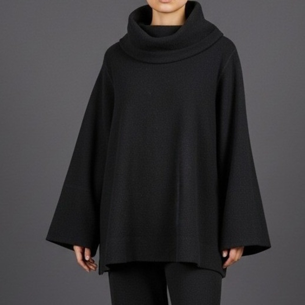 Ralph Lauren Womens S Black Funnel Neck Bell Sleeve Sweatshirt Fleece Cozy Goth